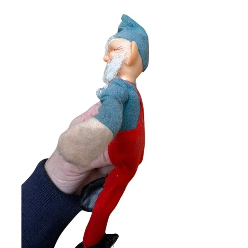 Vintage Elf‎ Gnome Figurine Hammer Christmas Decor Bendable Sun Damage 1960 Cute